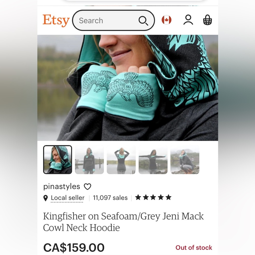 Feathers/Dreamcatcher on Seafoam/Grey Jeni Mack
Cowl Neck Hoodie